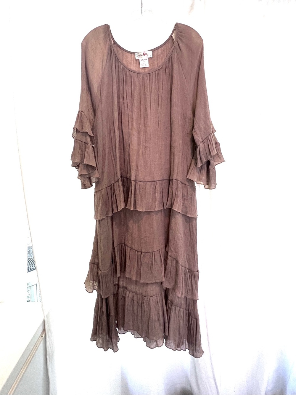 Lady Noiz Taupe Tiered Ruffle Maxi Dress